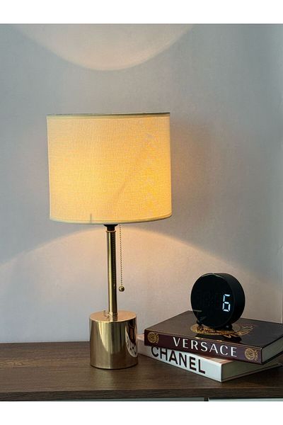 Living Luxury Table Lamp with Gold Cylindrical Base and Beige Linen Shade