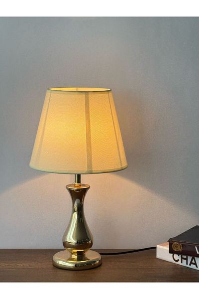 Living Classic Gold Curved Base Table Lamp with Linen Shade – Elegant Home Accent