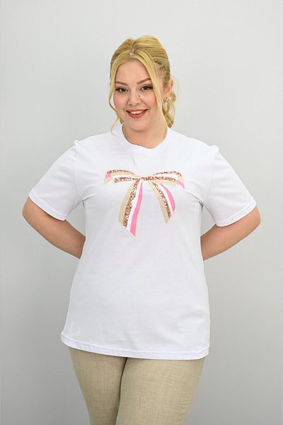 Koza Butik Women's Plus Size Ribbon Detailed Sequin Embroidered Tracksuit Set 8200-25