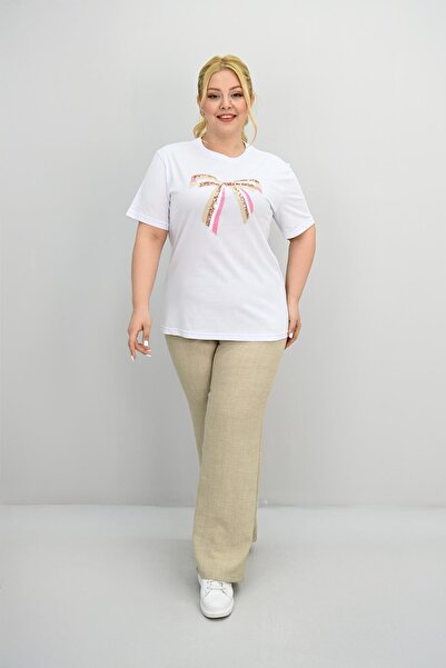 Koza Butik Дамски спортен костюм с бродерия и пайети, големи размери, 8200-25