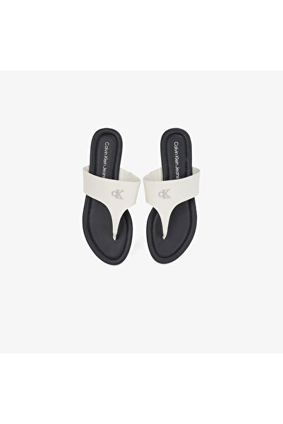 Calvin Klein Kadın Düz İnce Taban Parmak Arası Deri Rahat Beyaz Terlik YW0YW01691-CJH