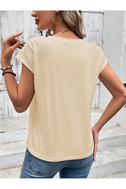 Deocept Γυναικείο μπλουζάκι με στάμπα V-λαιμόκοψης Casual Oversize