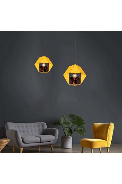 Ucandle Neoclassical pendant light, geometric yellow metal