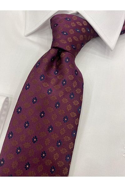 Cacharel Woven Fabric Patterned Purple Mustard Tie