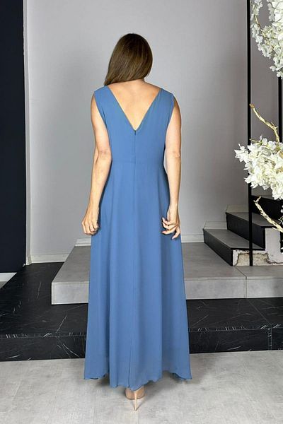gesmoda G1437 Degaje Collar Chiffon Evening Dress Indigo
