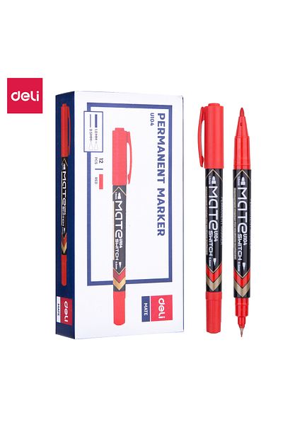Deli Deli EU10440 Permanent Marker, Red,Bullet Tip 1.0mm, Metal Tip 0.5mm,12PCS/Box For Precise Marking
