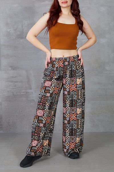 DPARİS Ethnic Pattern Wide Leg Trousers