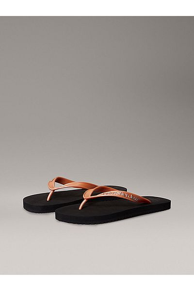 Calvin Klein Women's Flip Flops Ck Text Detail Comfortable Sole Pink Slippers Yw0Yw01719-00W