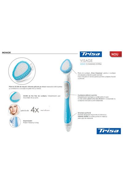 Trisa Perie facială de curățare Trisa Sonic Visage Blue 678619 cu perie de schimb 667855 Blue