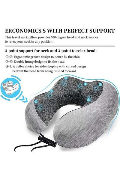 Saharaz Travel U-pillow,with Storage Bag,sleep Mask And Ear Plugs,for Rest,neck And Head Support,gray