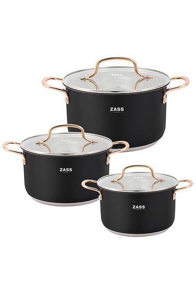 Zass Set de oale din oțel inoxidabil cu capac Zass Gourmet ZG-SCS 01 Negru