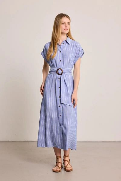 Gusto Rochie lungă din amestec de in cu dungi - albastru