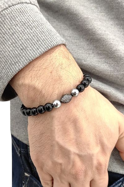 Chavin Elastic Natural Onyx Stone Men's Bracelet Ey18