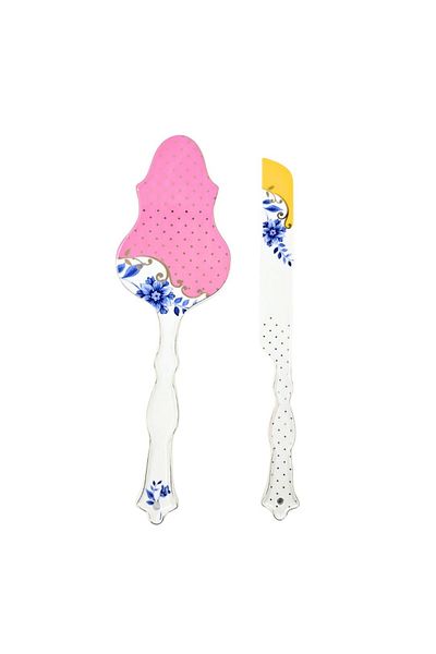 Excellent Houseware Porcelain cake serving spatula and knife set, Pip Studio, 25 cm, Royal Multi collection