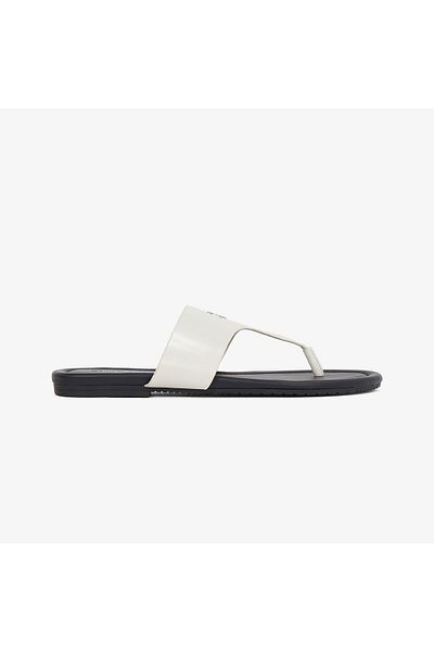 Calvin Klein Women's Flat Thin Sole Flip Flops Leather Comfortable White Slippers Yw0Yw01691-Cjh
