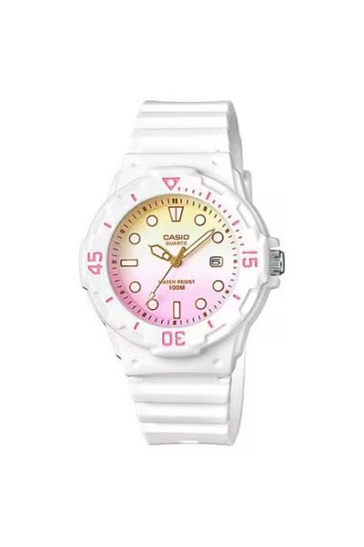 Casio ساعة كاسيو النسائية التناظرية ذات الميناء الوردي والأصفر - LRW-200H-4E2