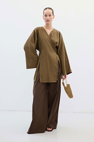 Hooopstore Lyocell Linen Lace Detailed Island Tea Kimono