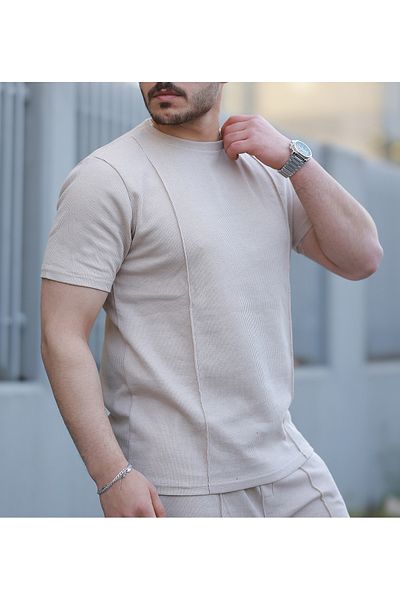 viperkombin T-Shirt and Shorts 2-Piece Set Waffle Fabric Stripe Detailed Textured Fabric