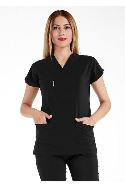 Scrubs Flex Uniformă chirurgicală din lycra neagră subțire de vară pentru medic și asistentă (top unic)