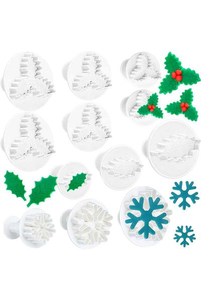 MEZHEN Set of 12 MEZHEN Christmas cookie cutters, plastic, white, 2.5 x 6 cm