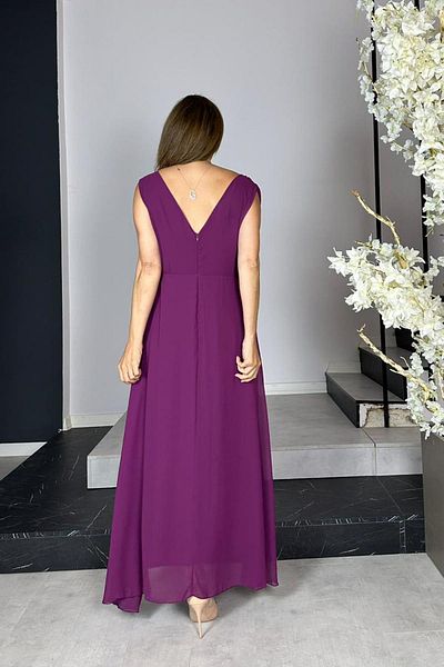 gesmoda G1437 Degaje Collar Chiffon Evening Dress Plum