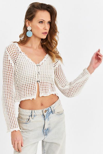Cool & Sexy Women's Ecru Mesh Cardigan Ds201-90