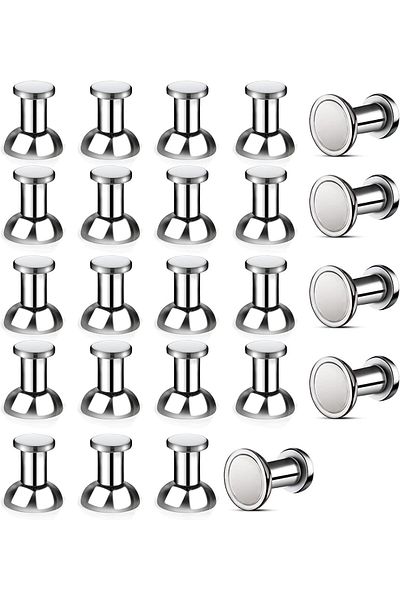 fulina 24 Pcs Refrigerator Magnets Silver, Small Strong Magnets for Whiteboard,for Kitchen,Office,School