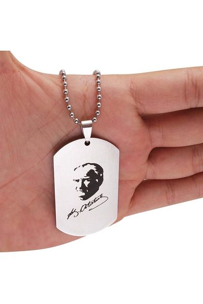 OSMANLI GÜMÜŞ Men's Steel Ataturk Signed Chain Necklace