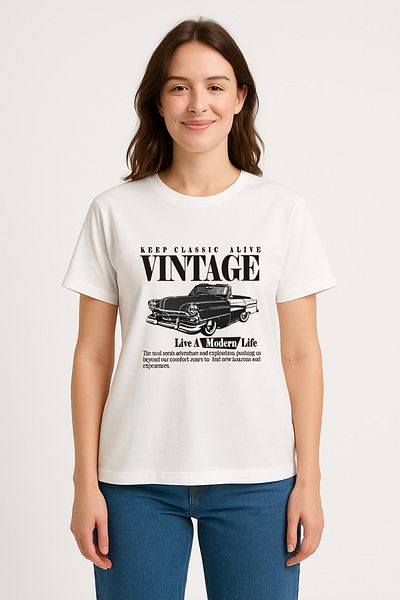 Let's Wear Vintage Classic Car Printed Crew Neck Tshirt για Ανδρικά Γυναικεία και Αγόρια