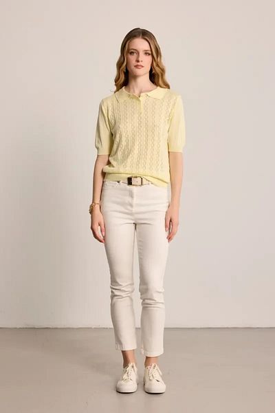 Gusto Πλεκτή μπλούζα με κοντό μανίκι Polo Neck - Κίτρινο
