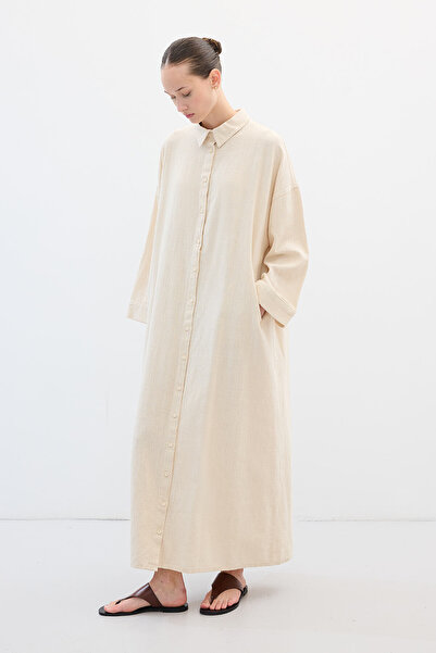 Hooopstore Linen Textured Natural Shirt Dress