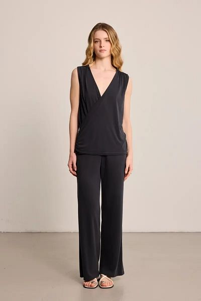 Gusto Μπλούζα Wrap Cut Modal - Μαύρη