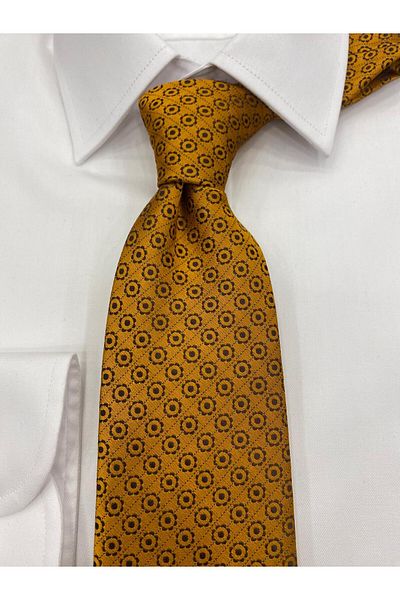 Cacharel Woven Fabric Patterned Mustard Black Tie