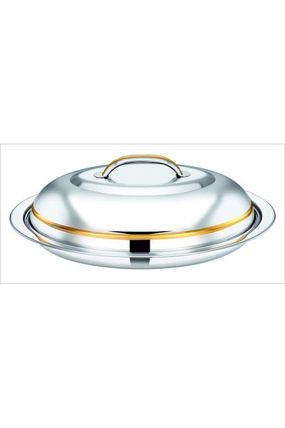 Bohara Luxury Stainless Steel Serving Platter with Gold Line, 60cm