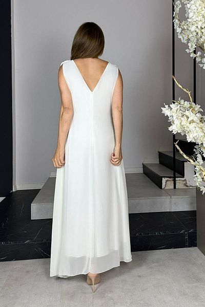gesmoda G1437 Degaje Collar Chiffon Evening Dress White
