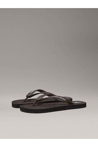 Calvin Klein Women's Flip Flops Ck Text Detail Comfortable Sole Black Slippers Yw0Yw01829-Beh