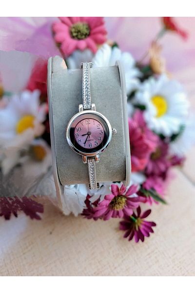 Enjoy Women's Wristwatch with Pink Dial Elegance and Elegant Stone Detail