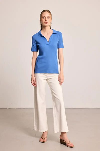 Gusto Tricou din bumbac cu guler polo - albastru