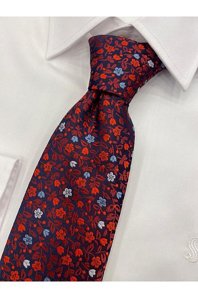 Cacharel Woven Fabric Patterned Red Blue Tie