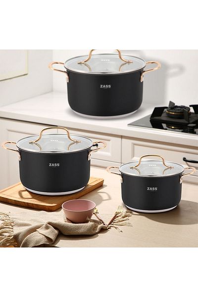 Zass Set de oale din oțel inoxidabil cu capac Zass Gourmet ZG-SCS 01 Negru