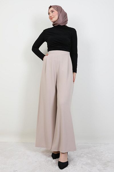 GİYZAMİLA Wide Leg Trousers Cream