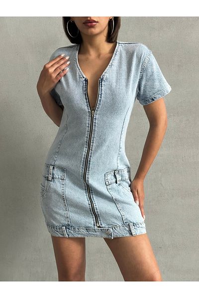 Miss Prova Zipper Pocket Detail Snow Wash Denim Elbse Misselb3452