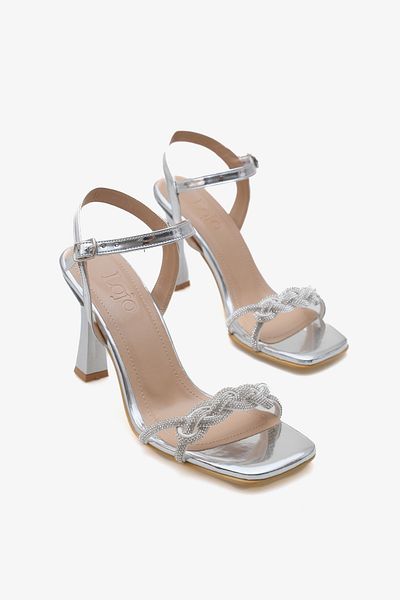 LOJO Women's Stoned Banded Daily Heeled Shoes Rovdey Silver