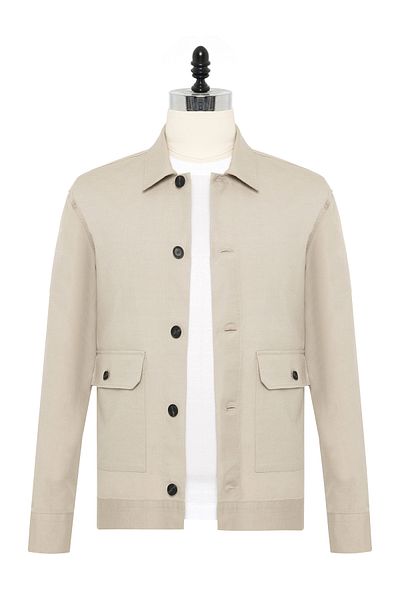 Germirli Beige Color Linen Cotton Jacket Shirt with Flap Pocket