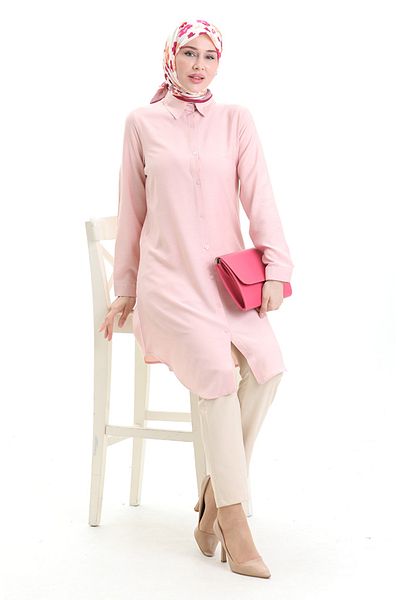 sefamerve Buttoned Viscose Tunic 6116-01 Powder