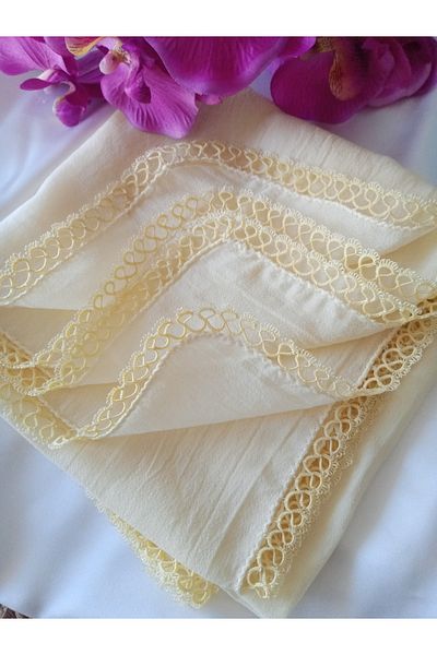 Pervin Ablacım Lemon Yellow Chiffon 4 Sides Shuttle Made Scarf
