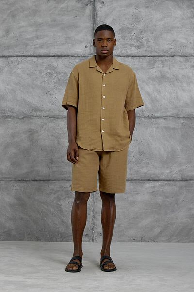 NOMARC Καφέ Nmrc Muslin κοντομάνικο πουκάμισο Oversize