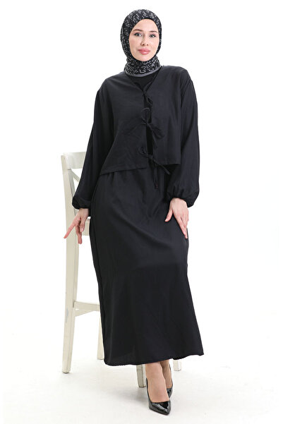 sefamerve Lace Detailed Blouse Skirt Double Set 2066-01 Black