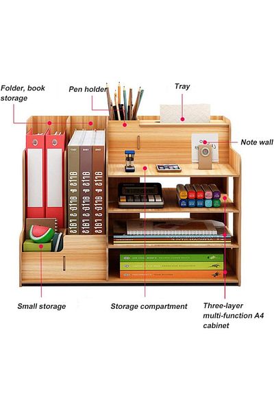 COOYA Four-layer wood grain desktop storage box,large capacity,easy installation,for home,school or office