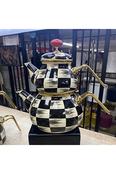 DGCHOME Acar/kitchen Beyond Damalı Kapaklı Emaye Çaydanlık Damalı